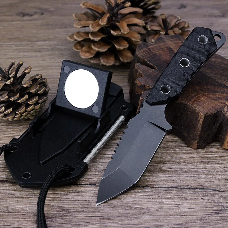 Mini Neck Knife Multifunctional Outdoor Tactical Knife Self-defense Straight Knife with Compass Camping Portable EDC Tools