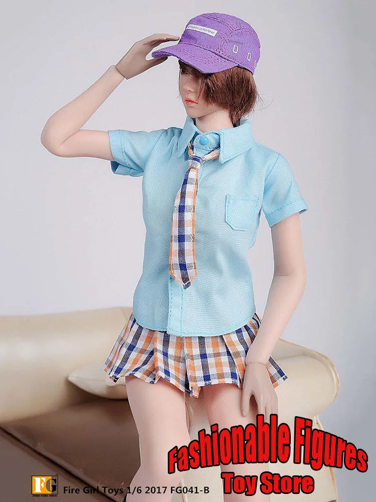 Fire Girl Toys FG041 1/6 Women Soldier Shirt Classic Pleat Skirt School Uniform Shoes Hat Clothes Set For 12Inch Action Figure