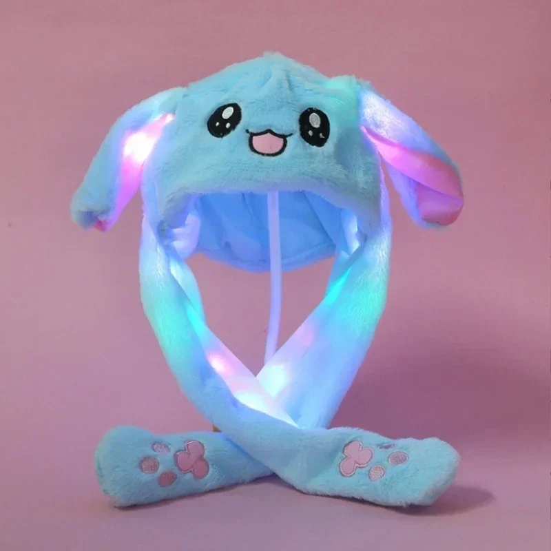 Glowing Rabbit Hats Children Plush Hat After Pressing The Paw The Ear Can Move Hair Band Decoration Prop Cosplay Adult Cute Hat