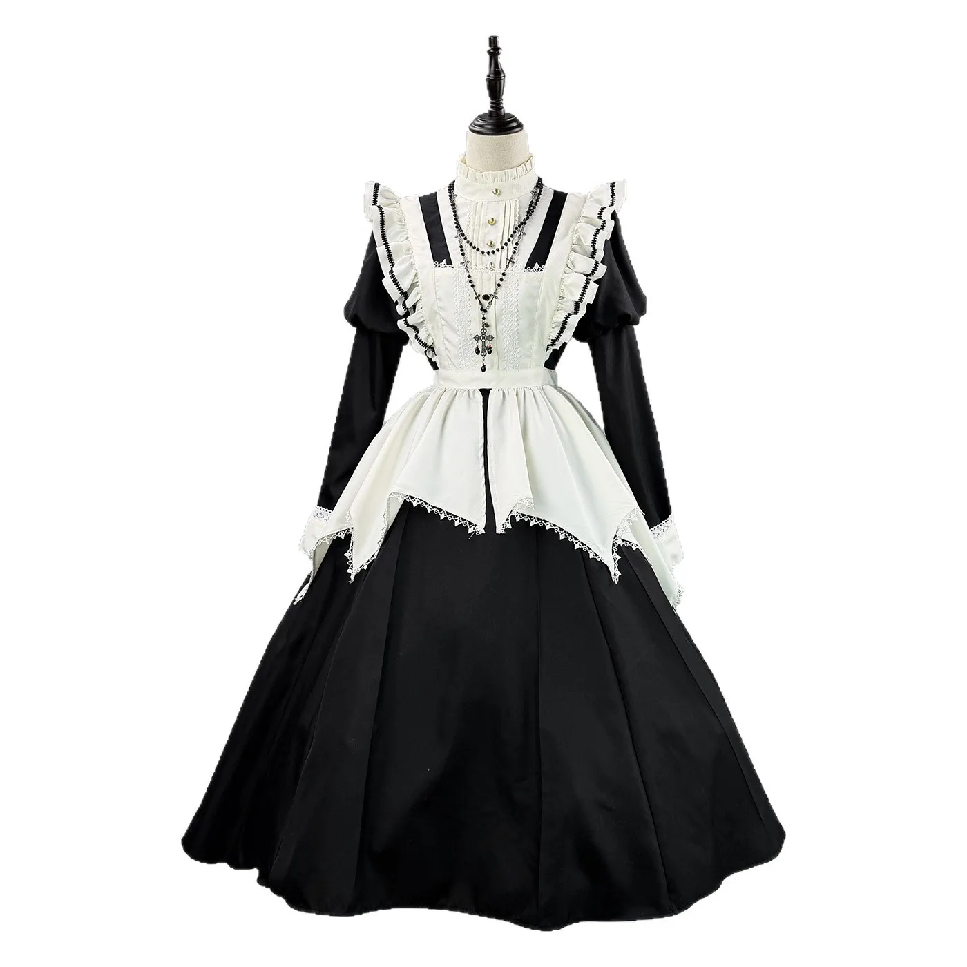 

Gothic Vintage Long Maid Dress Long Puff Sleeve Ruffle Apron Cosplay Costume Theme Party Role Playing Outfits for Adult Women