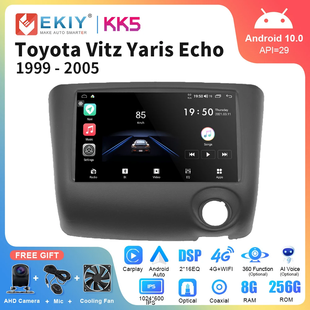 

EKIY KK5 7'' Car Radio 8+128G Android 10 Multimedia For Toyota Vitz Yaris Echo 1999-2005 Carplay Auto Stereo Navigation GPS 2din