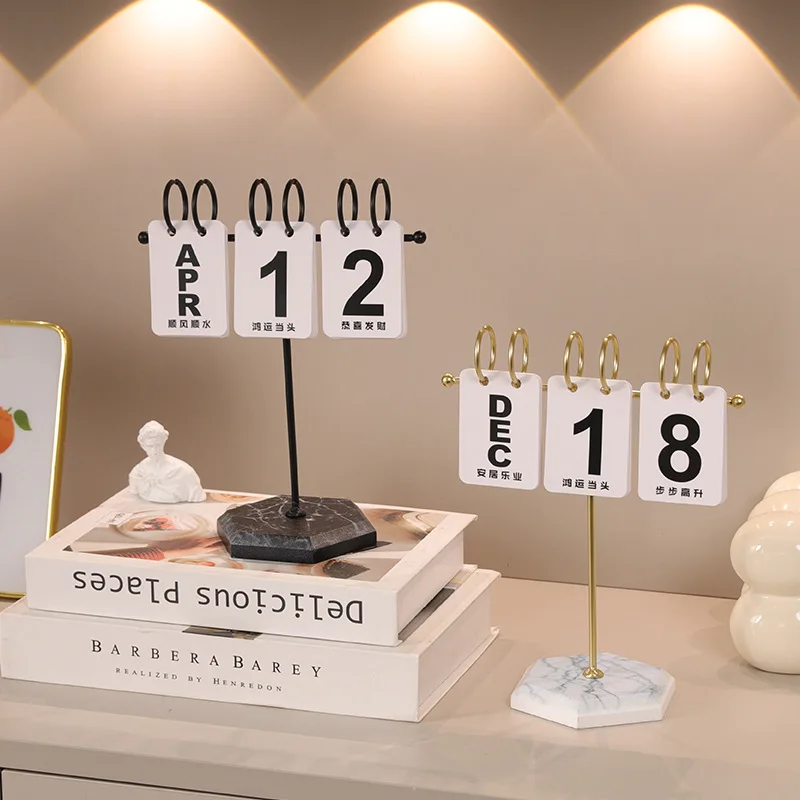Modern Minimalist T-Shaped Flip Iron Calendar Home Desktop Decor Mini Model Photo Prop