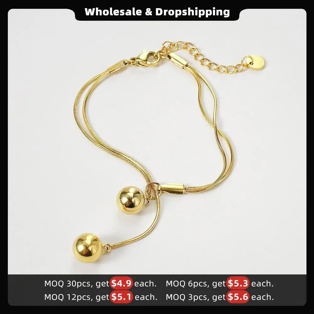 ENFASHION Unique Double Steel Ball Bracelet For Women Stainless Steel Fashion Jewelry Gold Color Chain Bracelets Party B222274