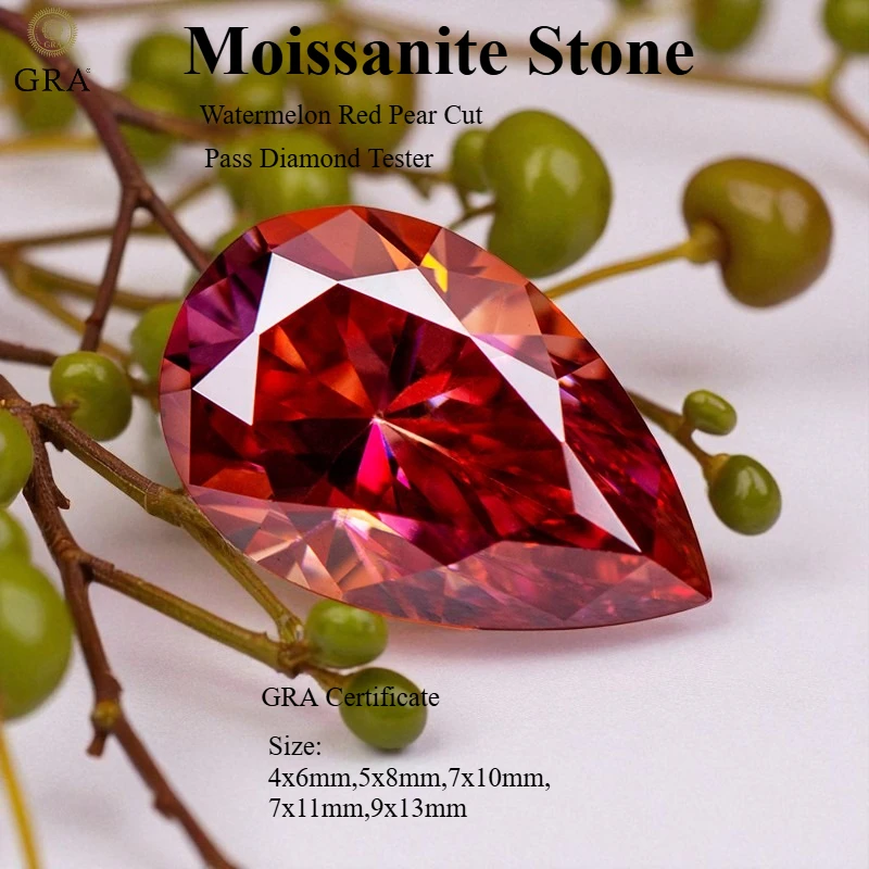 

Wholesale Moissanite Watermelon Red Color Pear Cut Certificate Lab Grown Gemstone for Diy Advanced Jewelry Making Materials