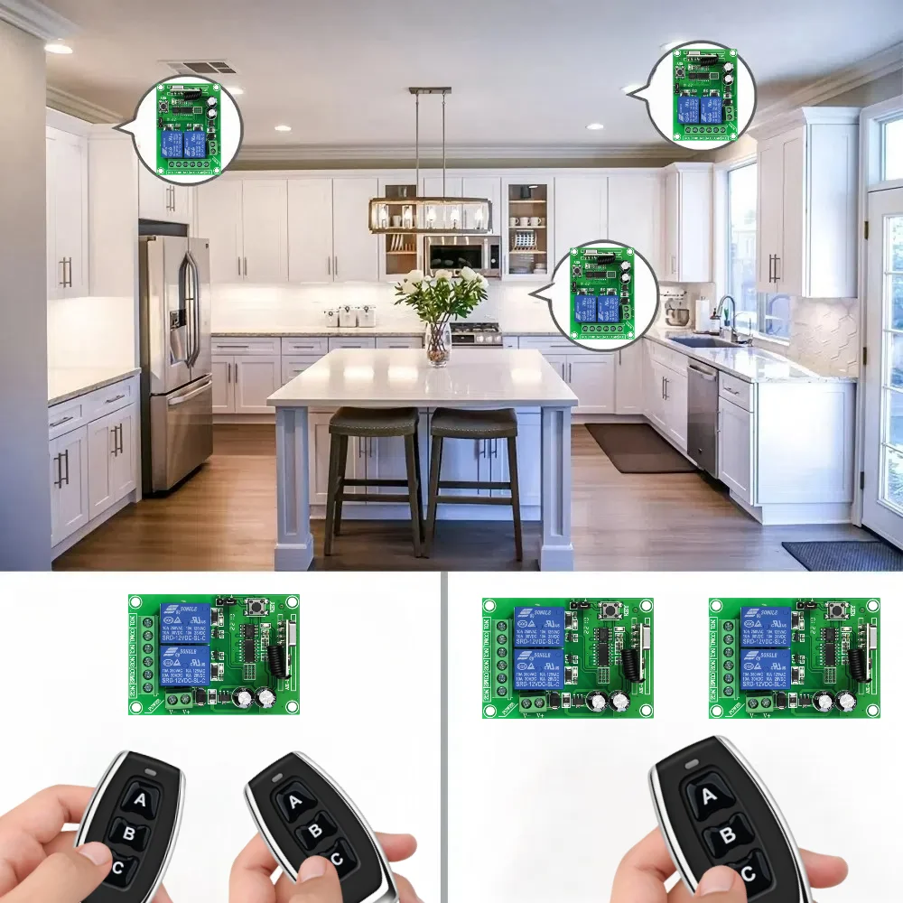 Kebidu-ワイヤレスリモコンスイッチ,RF 433mhz,DC, 24v,2ch,10aリレー受信機,ドア用3ch送信機,電磁ロック