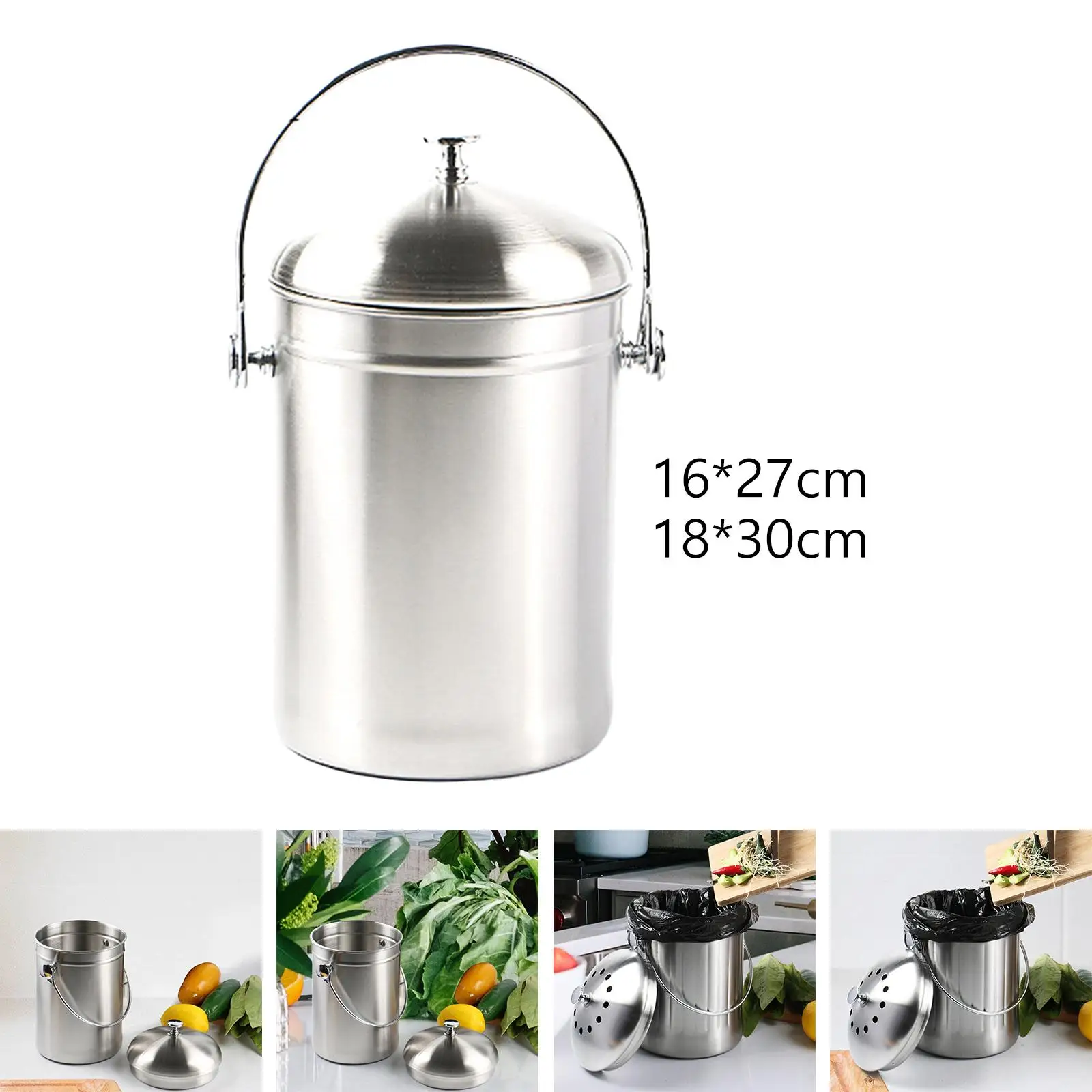 Stainless Steel Compost Bin Portable Useless Vegetables Food Waste Bucket for Gardening Counter Bathroom Countertop Kitchen