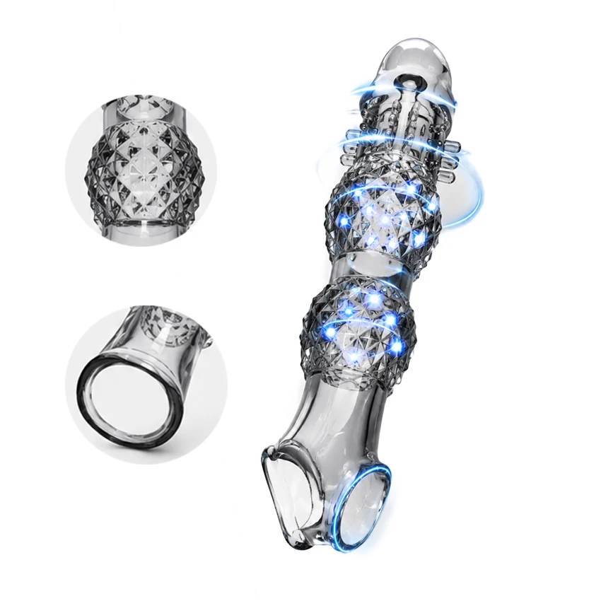 Cock Header Enlargement Extension Crystal Penis Enhancement Cock Ring Clits Massager Male Silicone Condom Adult Sex Toy For Men