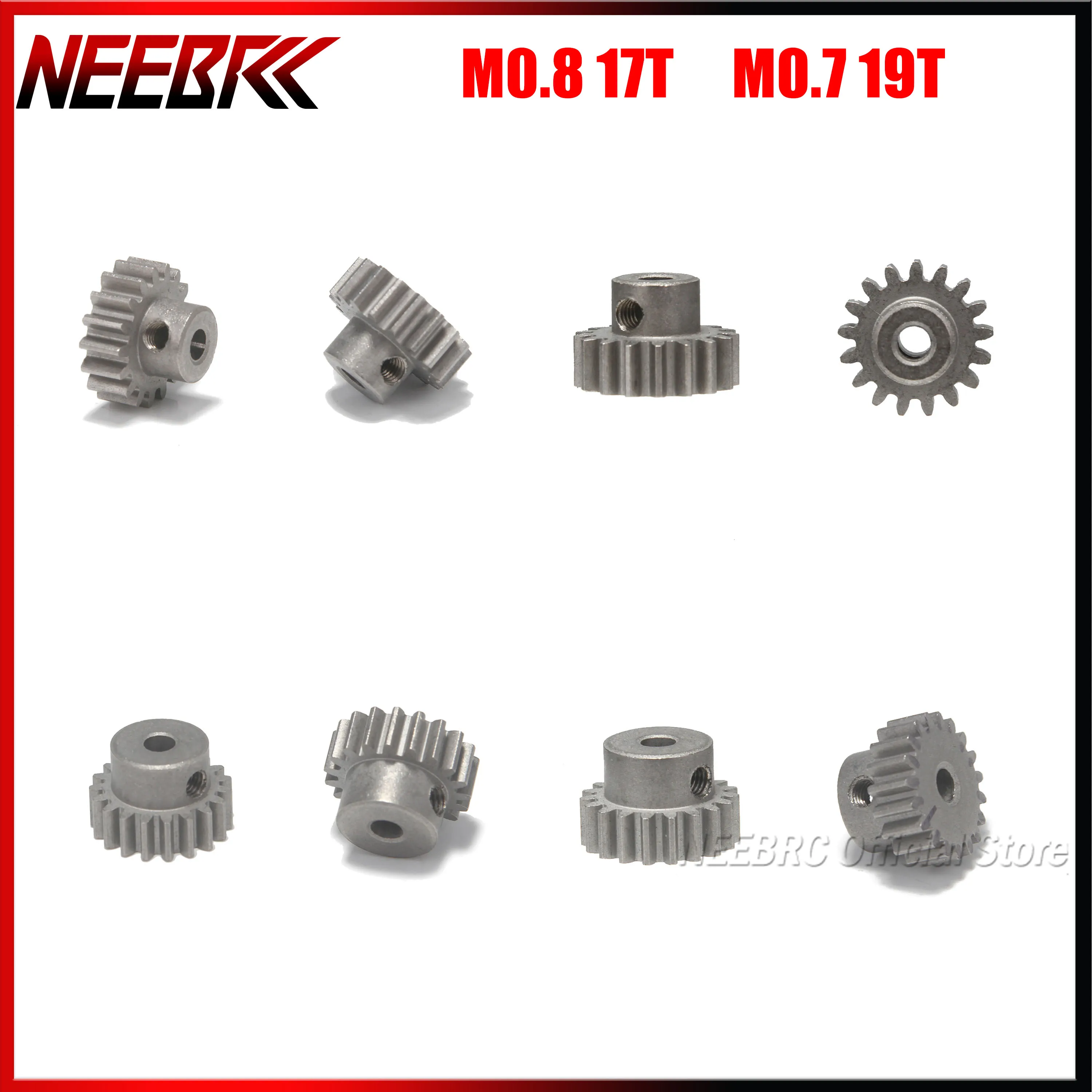 NEEBRC M0.7 M0.8 17T 19T Motor Gear 3.175mm Metal Pinion for RC Model Car on-road Vehicle Off-road Toy Brushless Brushed Part