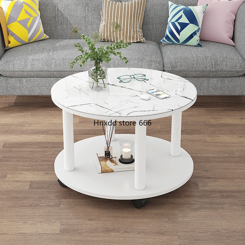 Small round coffee table plus wheels Small apartment light luxury living room home