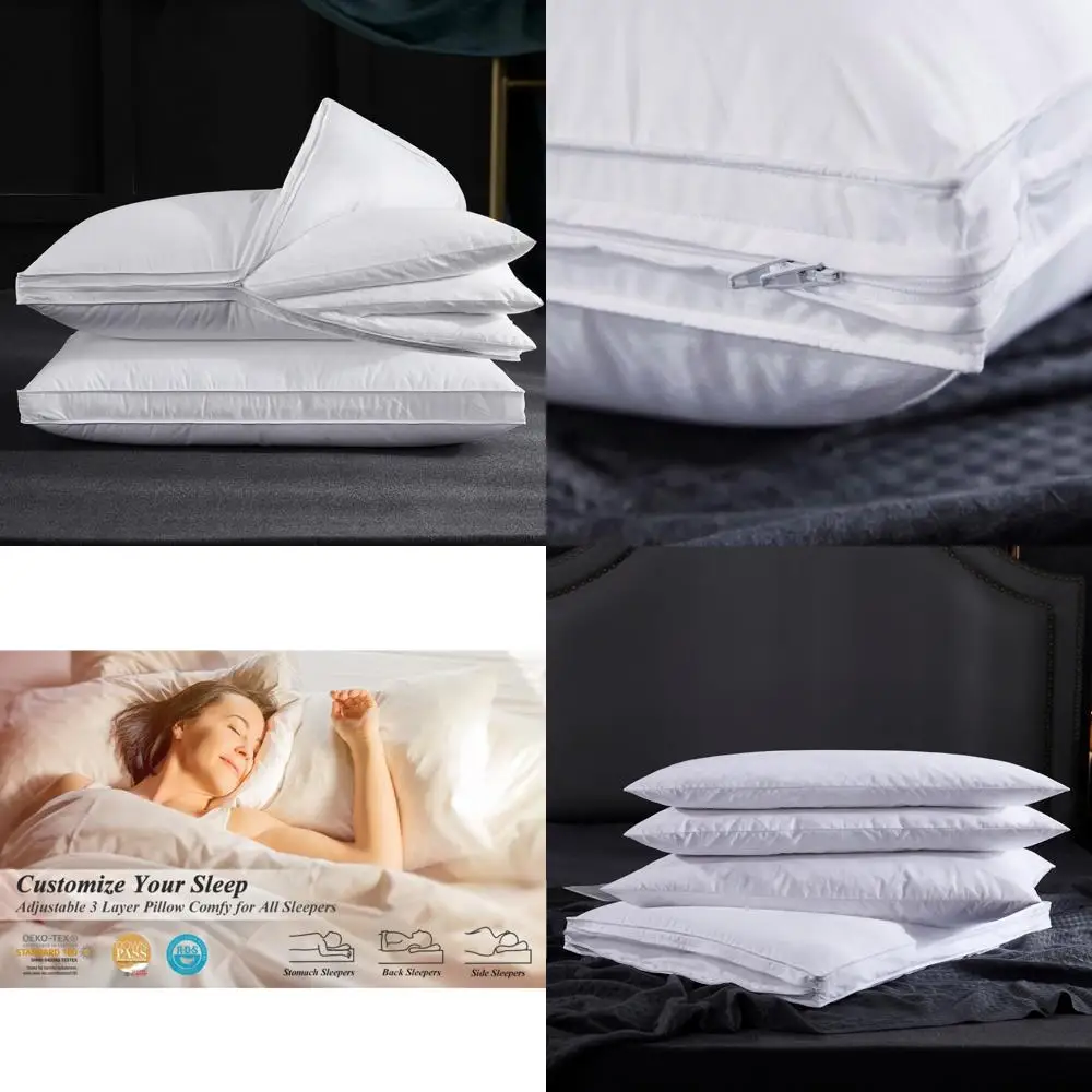 

Adjustable Layer Goose Feather Pillow with 100% Soft Organic Cotton Cover, Suitable for Side and Back Sleepers