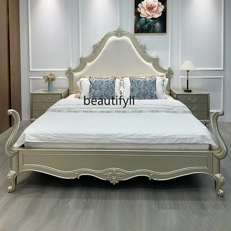 

A90 Французская ретро-кровать из цельного дерева 1,8 м, современная простая двуспальная европейская мебель для спальни, американская легкая роскошная кровать