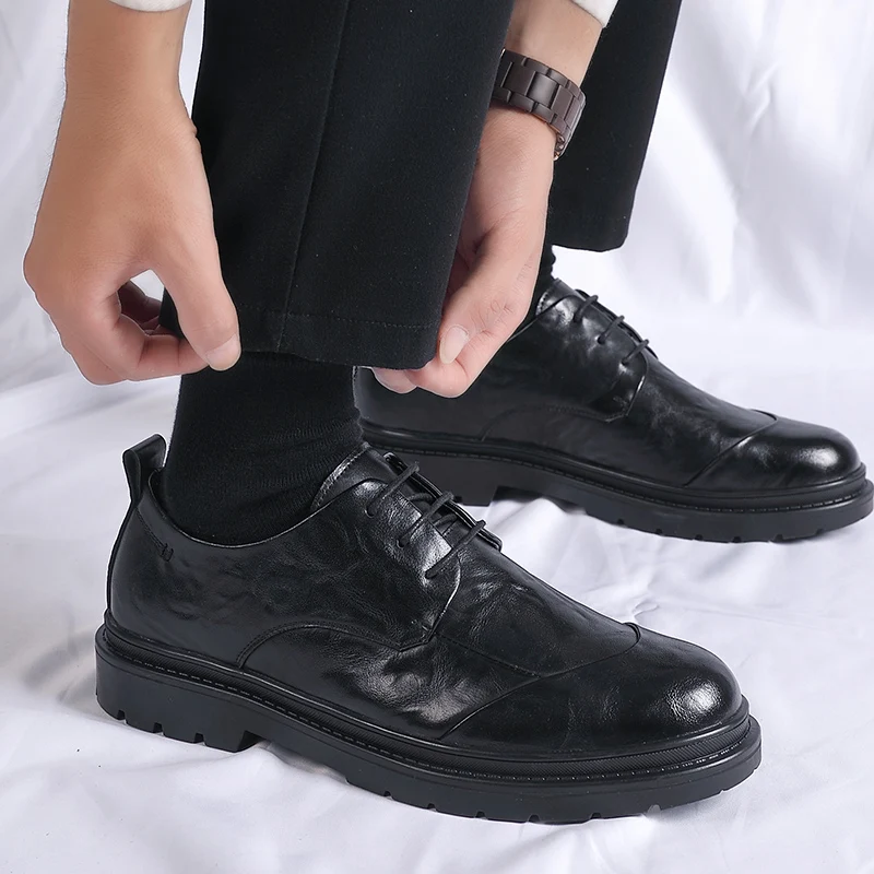 

Business Official Dress Shoes Man lace up fashion Spring Autumn Italian Footwear Elegant Classic Legitimate Leather Shoe for Men