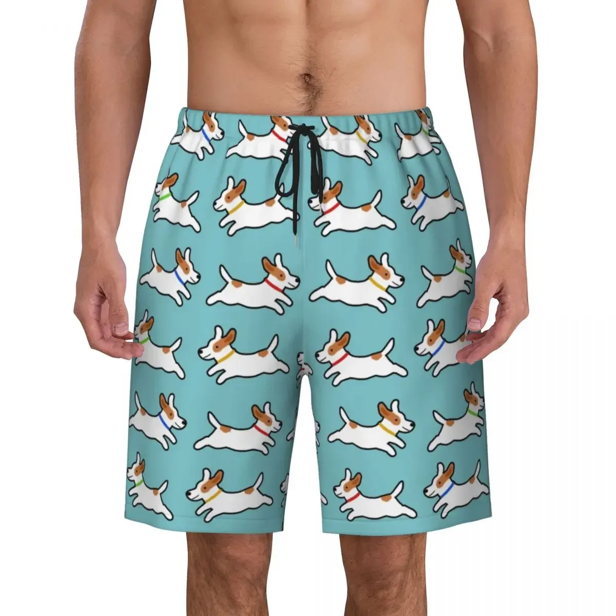 Cute Jack Russell Terrier Running Dog Boardshorts Men Quick Dry Board Shorts Swim Trunks Custom Print Swimwear Suits