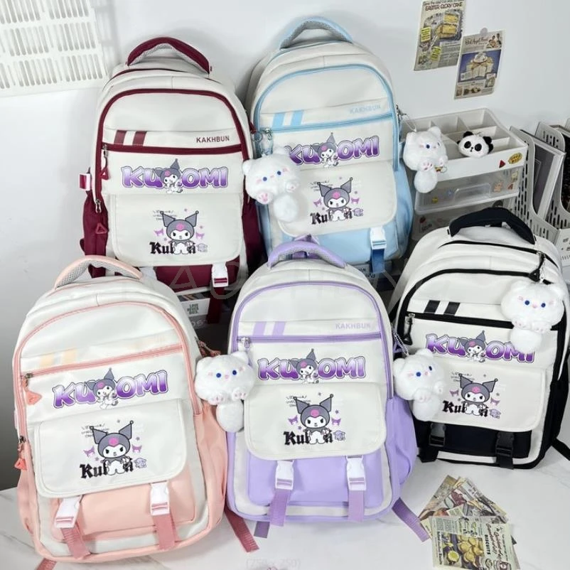 Schöne Kuromi Melodie mittlere und hohe Student Nylon Bücher tasche multifunktion ale wasserdichte große Kapazität Rucksack Schult asche Mädchen