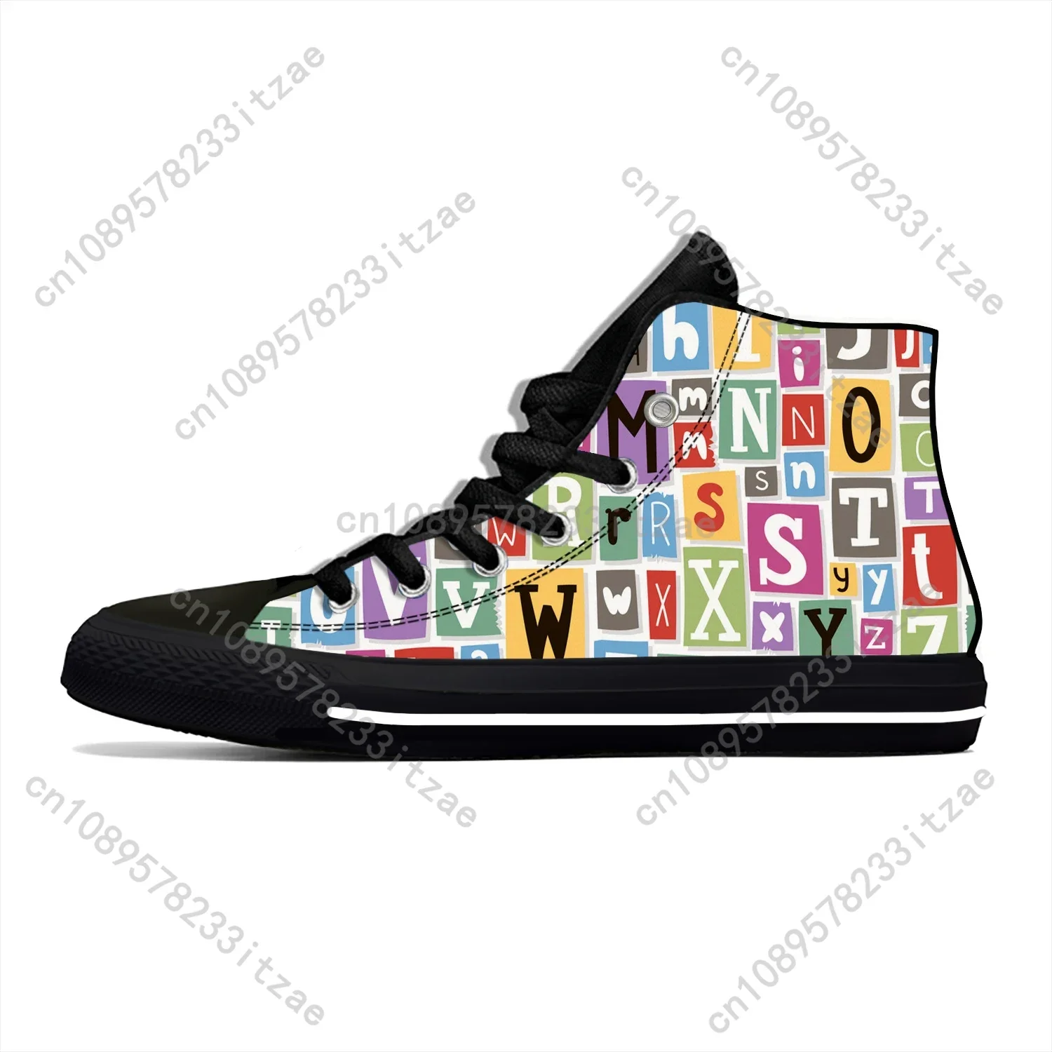 Language Colorful Letters Alphabet Vintage Novelty Design High Top Canvas Shoes Men Women Casual Sneakers Classic Board Shoes