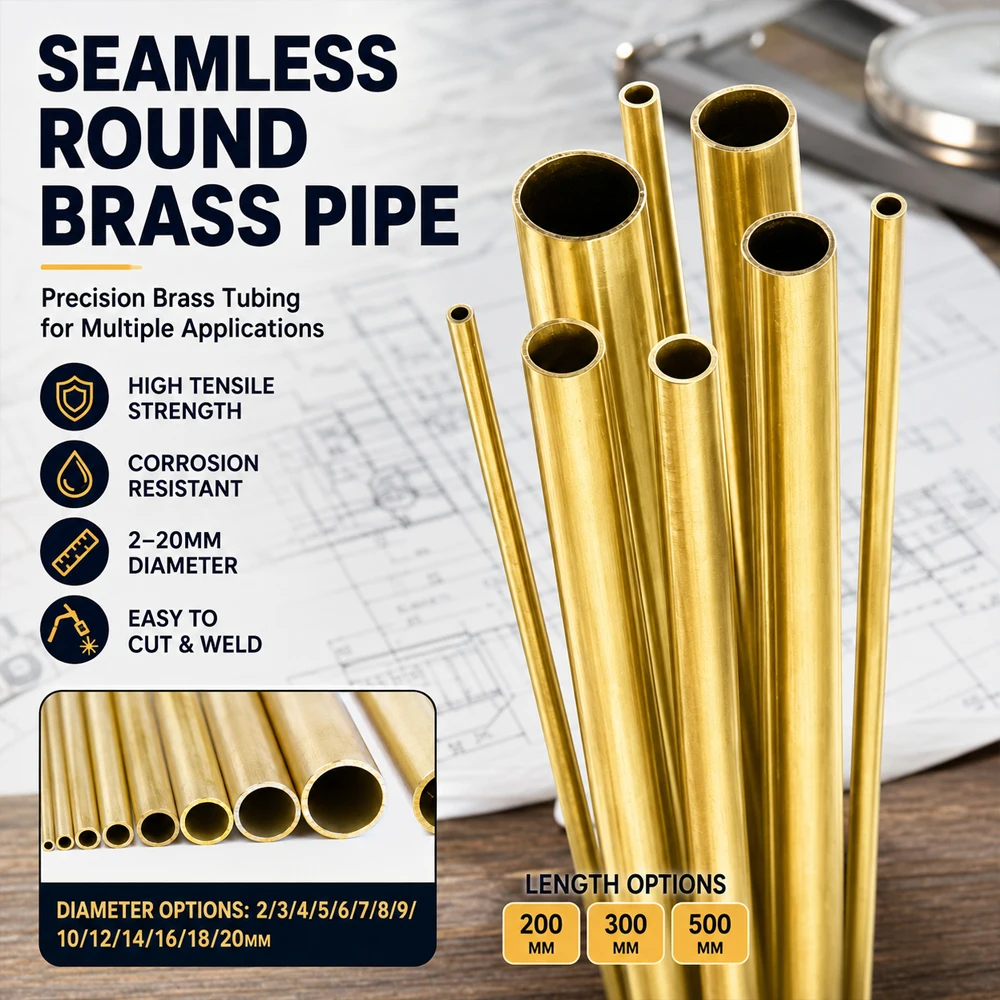 1/5Pcs Brass Tube Round Pipe, 1-23mm Diameter 200/300/500mm Length Seamless Hollow Metal Tubing DIY Model Making Craft