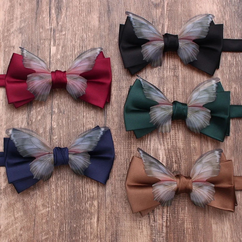 

Creative Solid Color Butterfly Bow Tie Adjustable Soft Men Necktie Bowknot Organza Bridegroom Groomsman Cravat Shirt