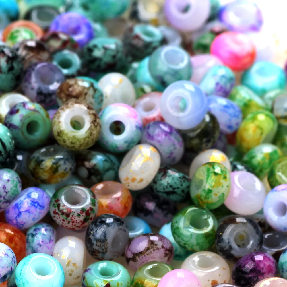 48Pcs/Bag 5MM Picasso Glass Flat Round Bead DIY Handmade Bead Material Bracelet Necklace Jewelry Loose Bead Accessories