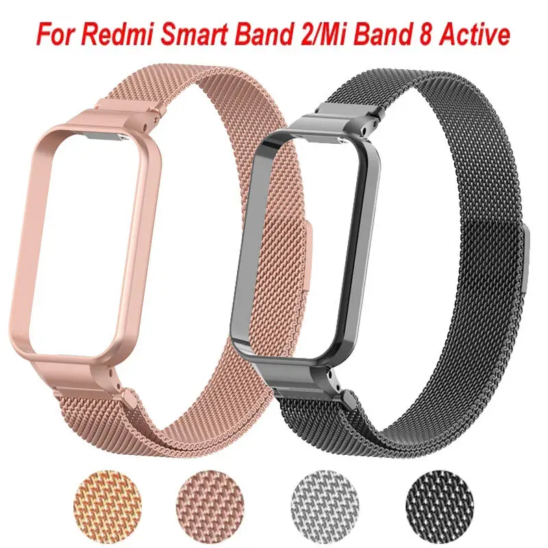 Correa milanesa magnética para Xiaomi Band 8, pulsera activa de acero inoxidable para reloj inteligente Redmi Band 2, Correa