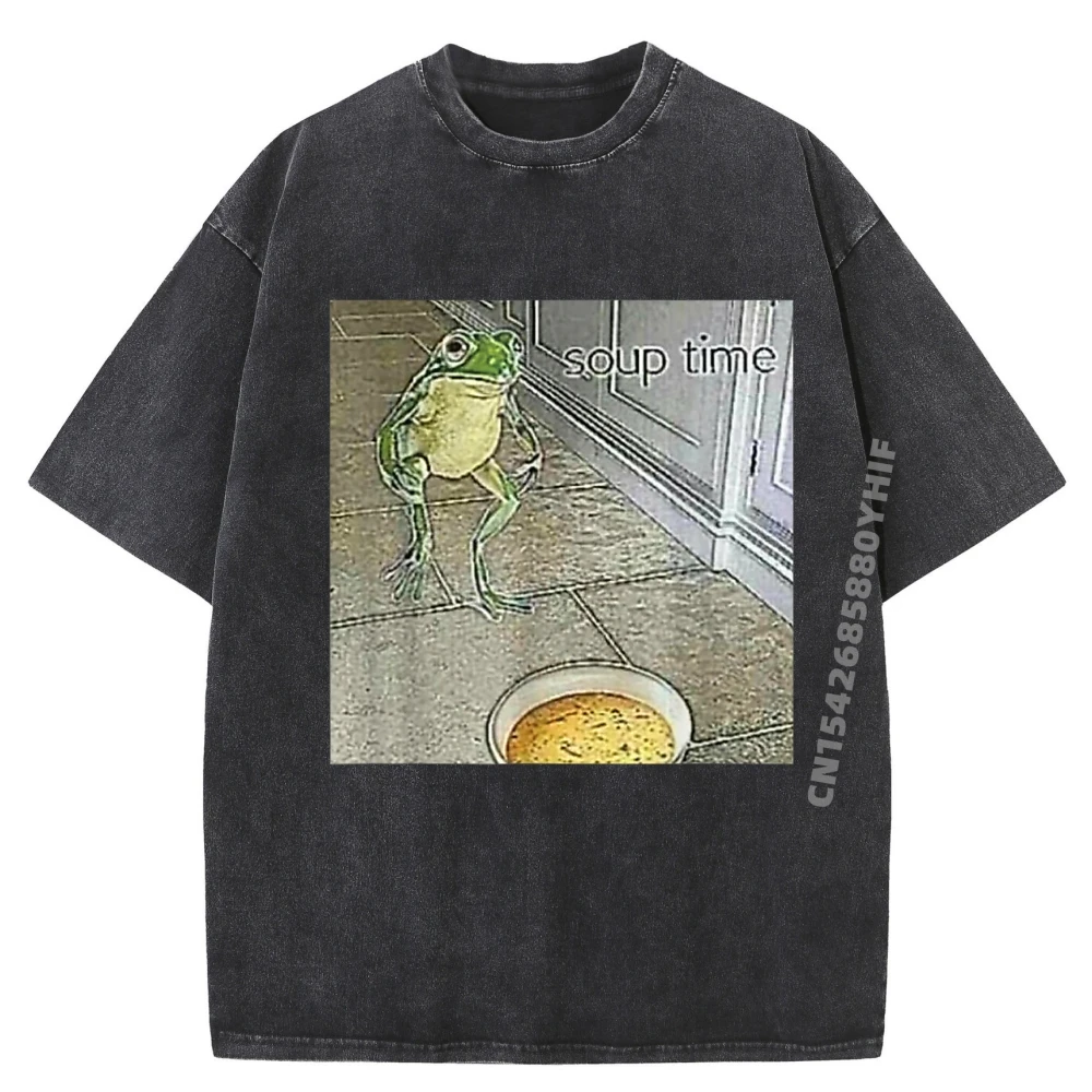 

Soup Meme Time Funny Frog Cool Autumn Mens Tees Leisure Tees Discount Men Graphic T-shirt Mens Loose Washed Clothes