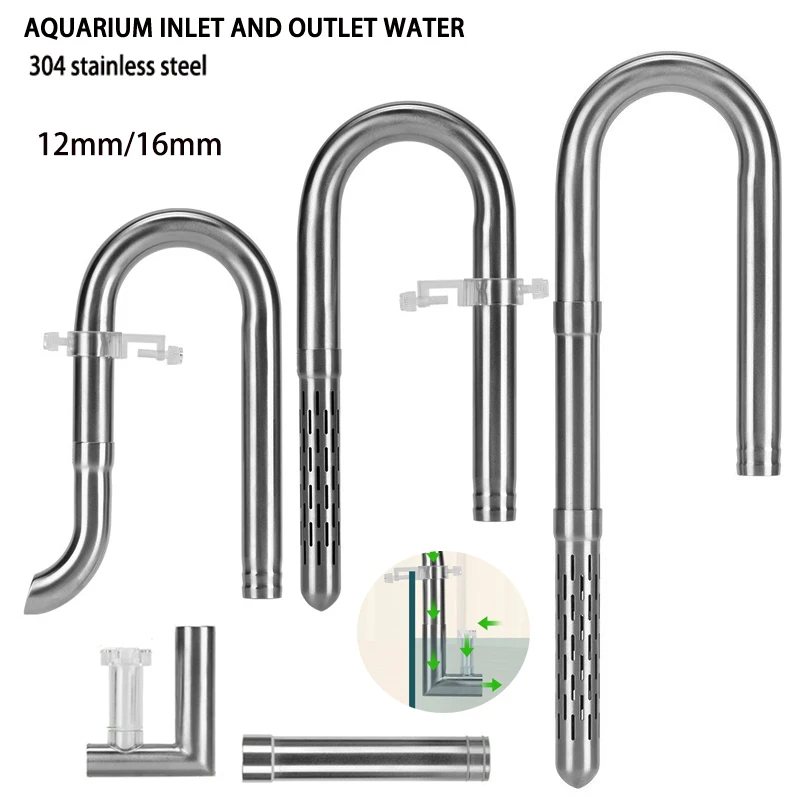 ZRDR Fish Tank Inlet and Outlet Filter Stainless Steel Tube Extendable Component Anti Fish and Shrimp Aquarium Filter 12mm/16mm