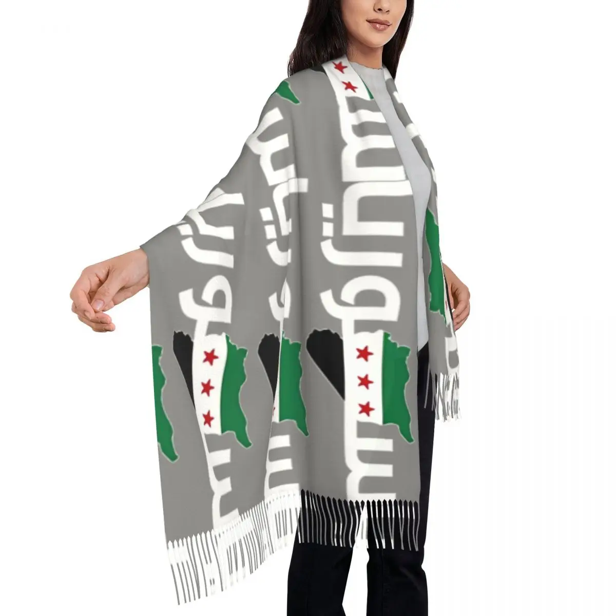 

Шарф унисекс, сохраняющий тепло, флаг Сирии, карта Сирии, большие шарфы с кисточкой, забавная шаль y2k, зимний платок на заказ