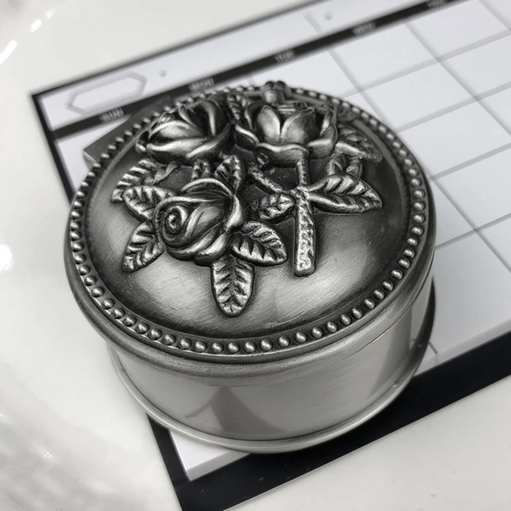 Vintage Mini Trinket Box Alloy Jewelry Holder Elegant Flower Pattern Organizer Storage Container for Necklace Bracelet Earrings