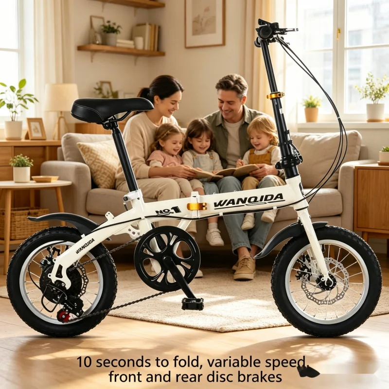 New 12 14 Inch Mini Folding Bike 7 Speed Disc Brake White Portable Ultra Light Commuter Bicycle for Adult Men Women Students Urb - view 5