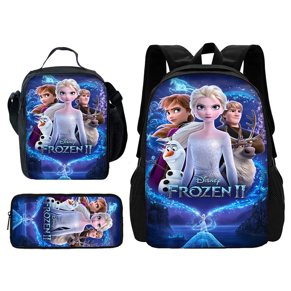   Frozen Princess Elsa plecak szkolny dla dzieci z torbami na lunch, torby ołówkowe, torby szkolne z motywem kreskówkowym dla chłopców dziewcząt najlepszy prezent