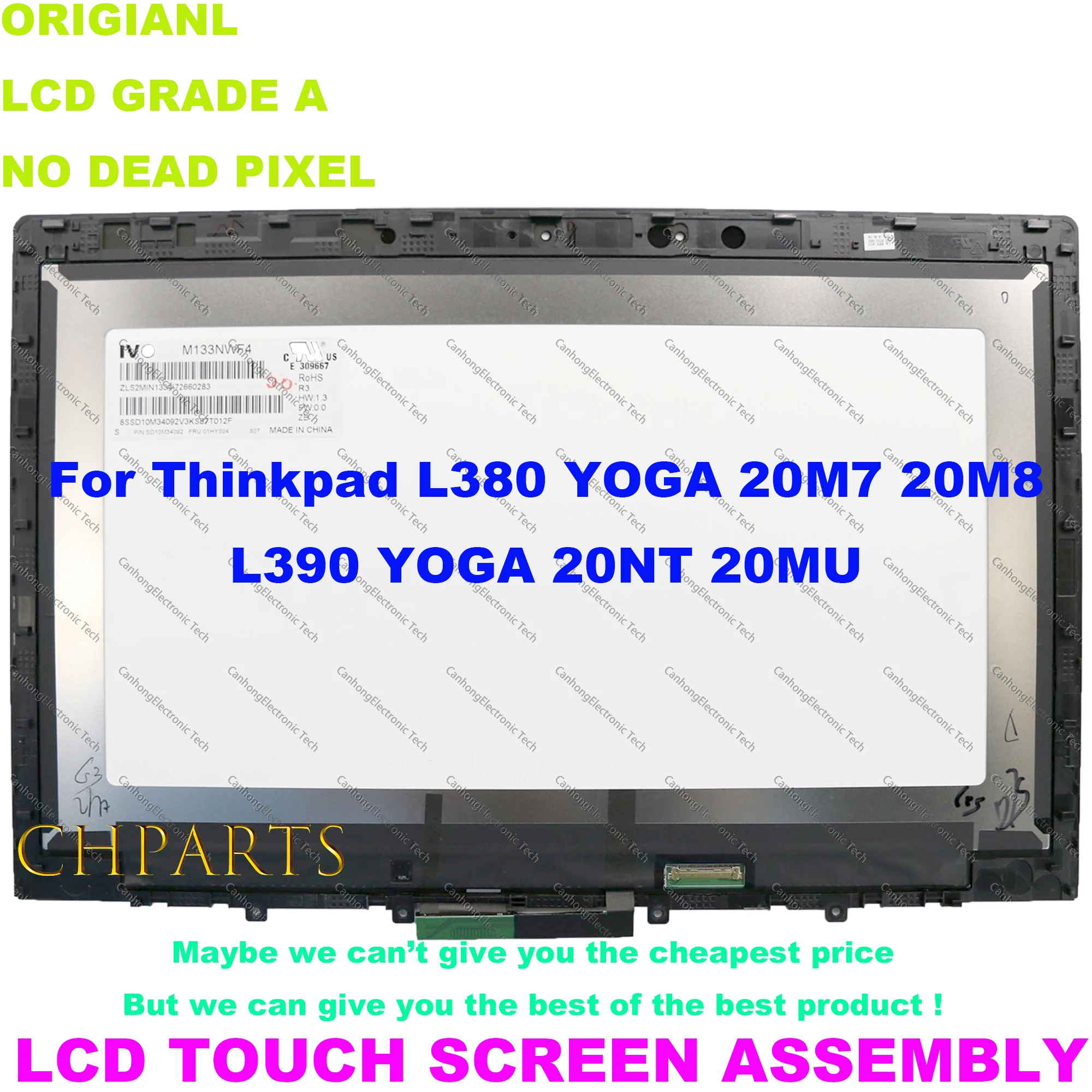 Imagem -02 - para Lenovo Thinkpad L380 Yoga 20m7 20m8 L390 Yoga 20nt 20nu Portátil Lcd Tela de Toque Digitador Assembléia com Quadro 13.3 1080p