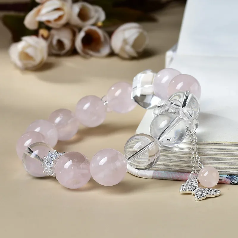 

Natural Powder Crystal Small Butterfly White Crystal Running Bracelet Women's Light Luxury Fashion Lucky Bracelet