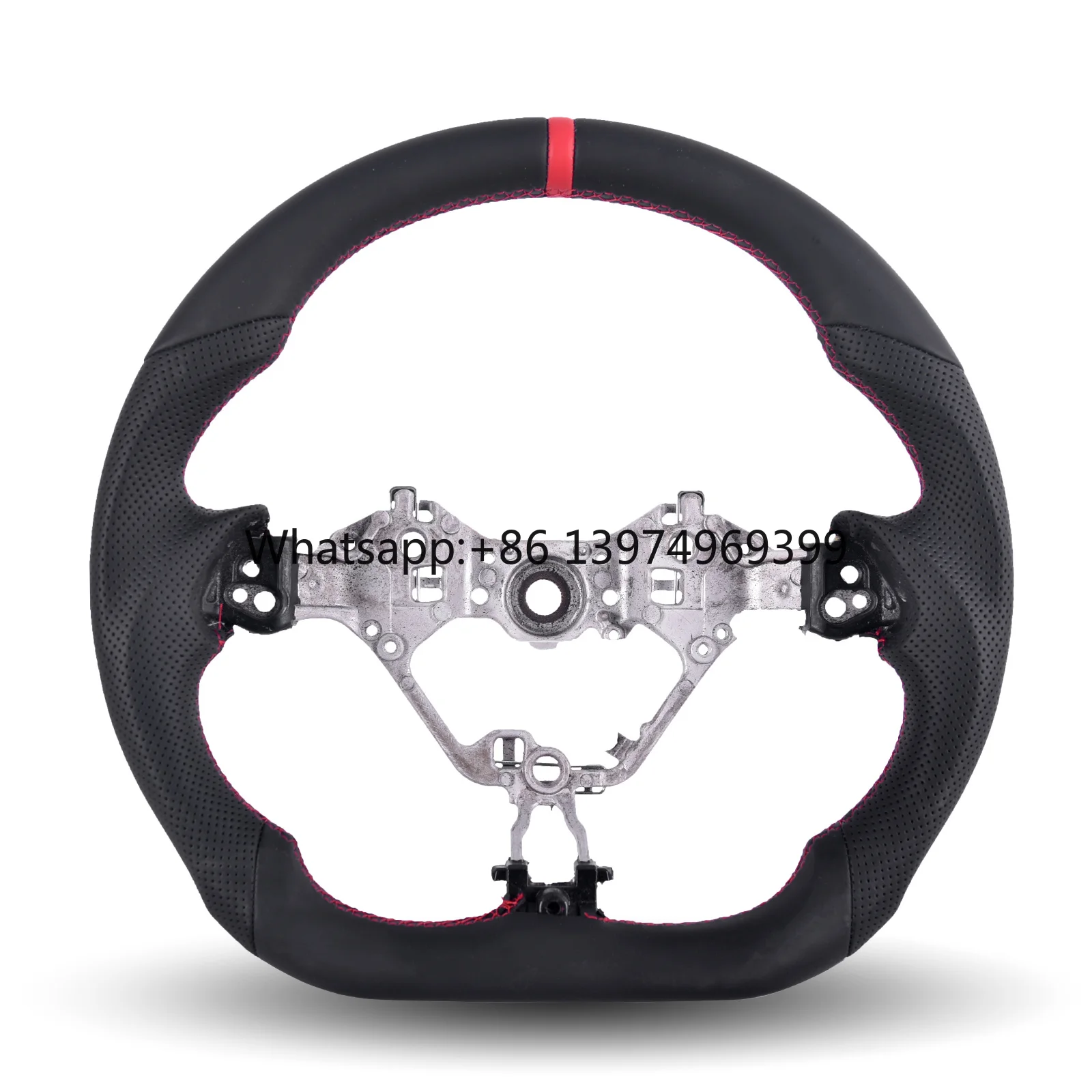 Full Leather Steering Wheel for Toyota 86 and for Subaru BRZ 2017-2020, D-Shape Flat Bottom Perforated Leather Grip