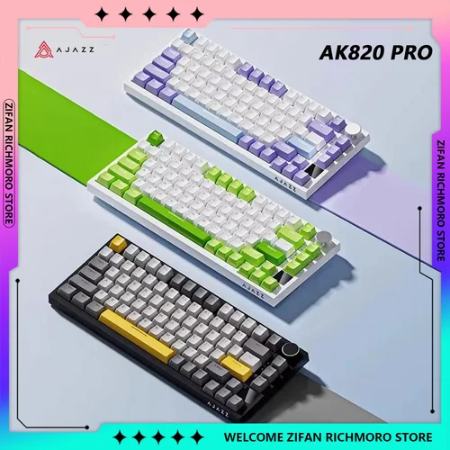 AJAZZ AK820 프로 3 모드 2.4G 무선 블루투스 기계식 키보드, 다기능 노브 RGB 핫 스왑 키보드, 게이머 맞춤형 PC 선물 