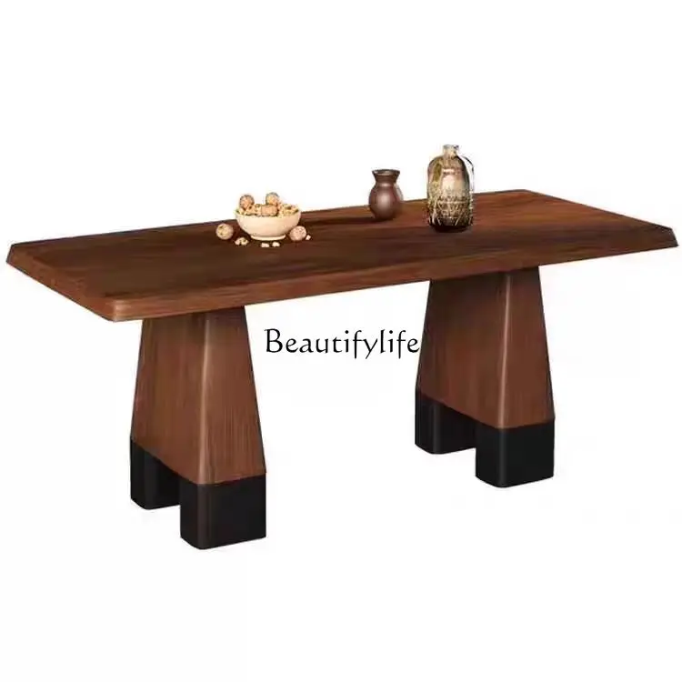 

Medieval Style Solid Wood Dining Table Wabi-sabi Style Office Desk Vintage Walnut