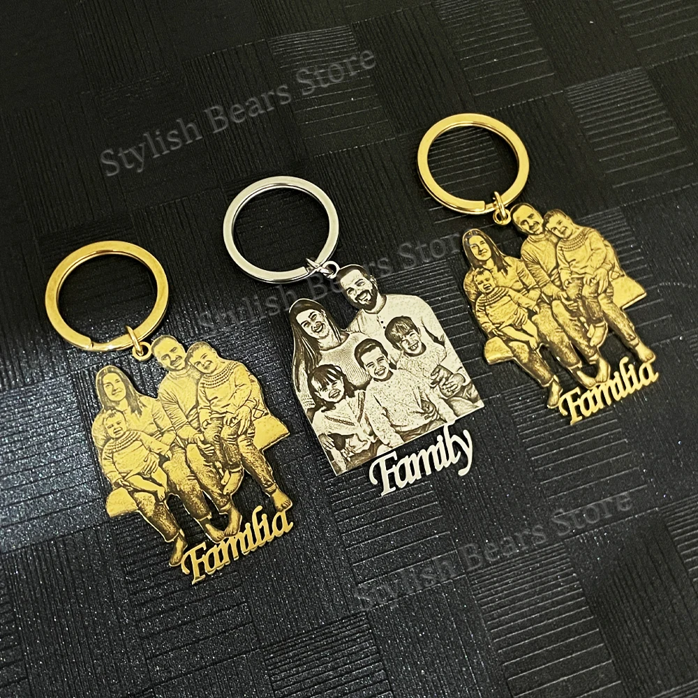 

Персонализированный брелок для ключей с семейной фотографией, гравированный кулон с изображением ребенка, брелок с изображением собаки или кошки, ювелирное украшение на память, подарок с фотографией.