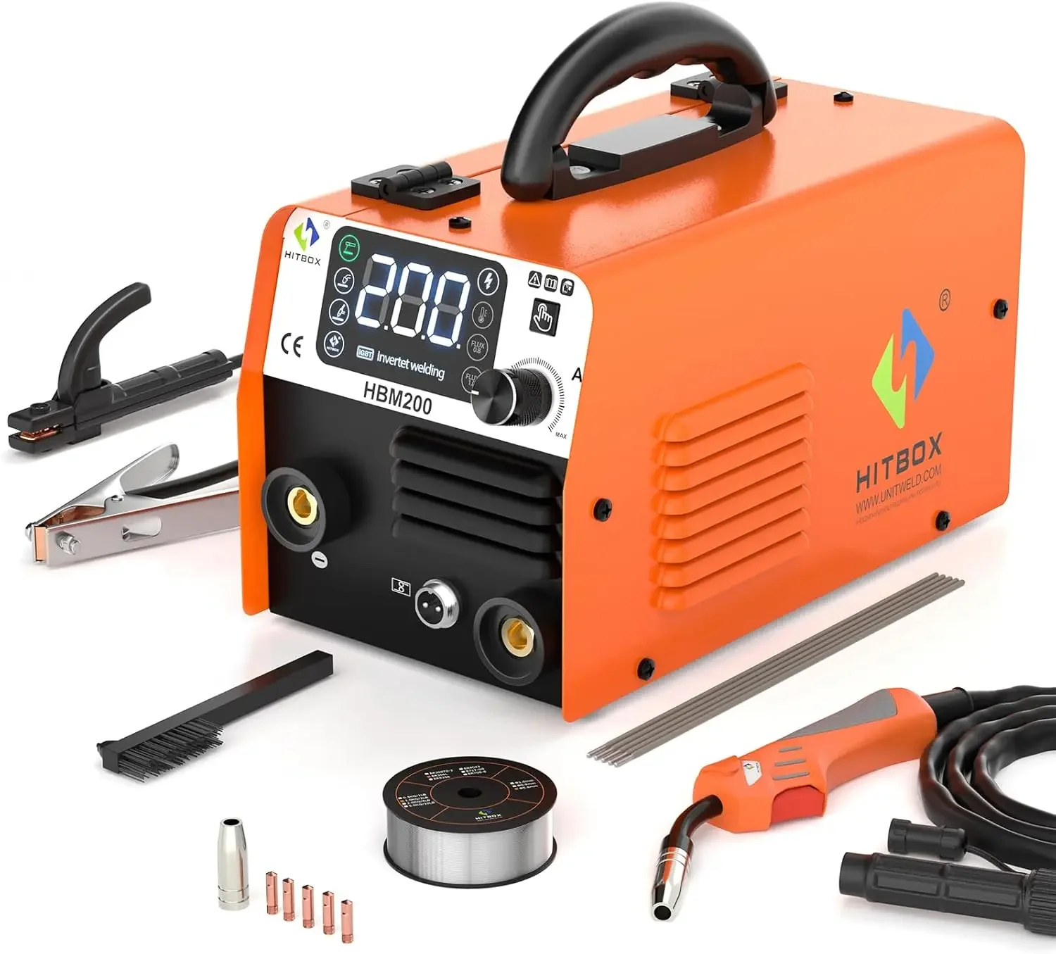 

MIG Welder 110V 200A Flux Core Welder Gasless TIG/Stick 3 in 1 Portable Welding Machine Inverter IGBT Wire Feed