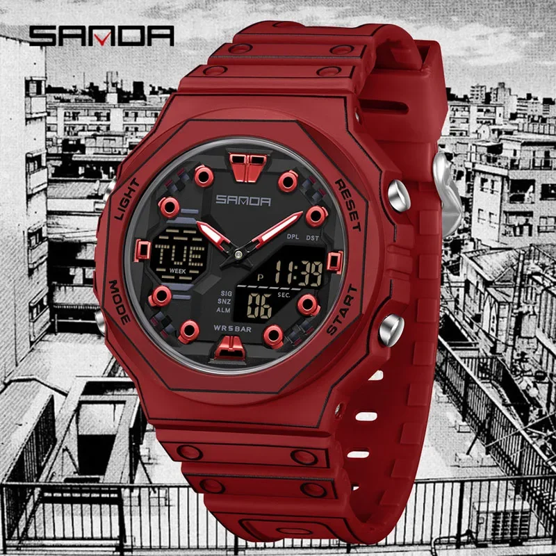SANDA New Military Outdoor Sport Quartz Watch Luminous Waterproof Stopwatch Countdown Multifunction Men Watch Popular Male Cloc