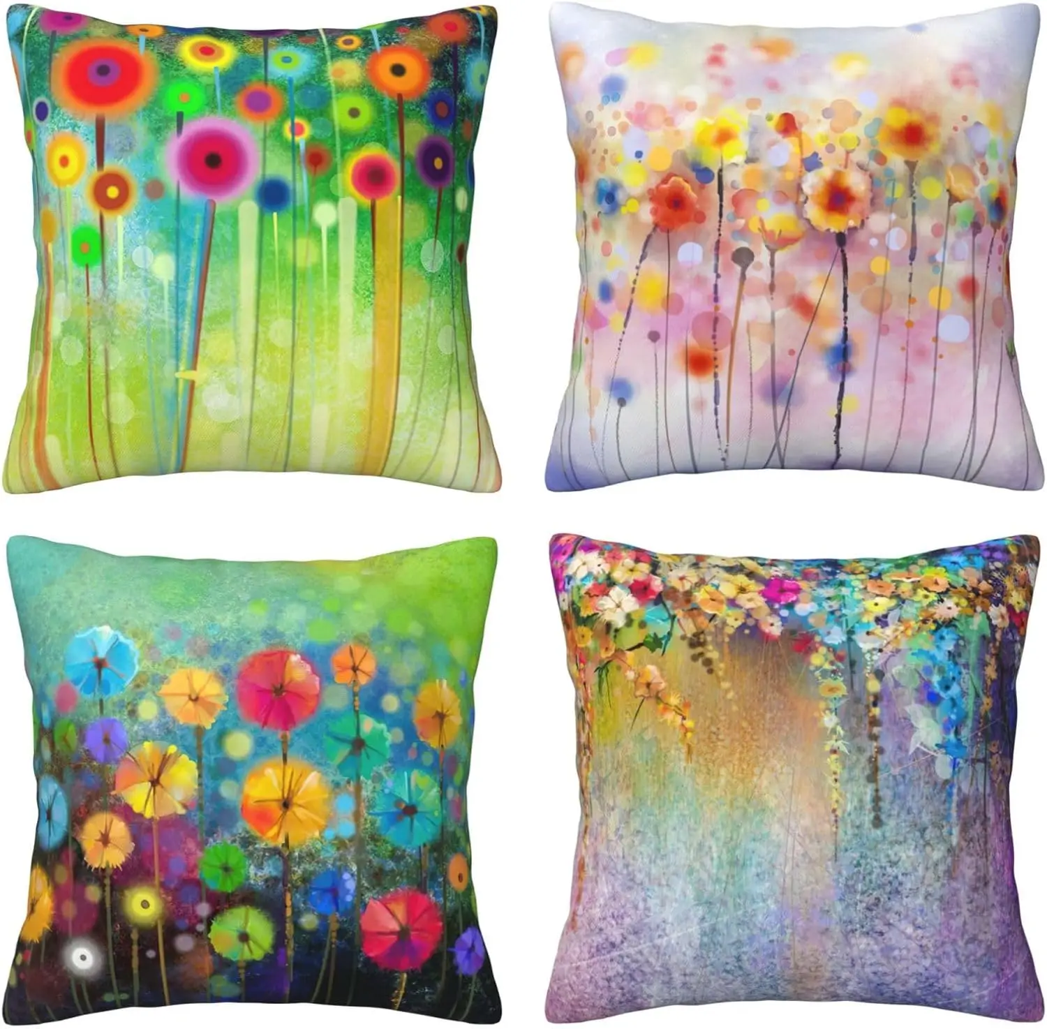 Abstract Floral Pillow Covers – Vibrant Spring Art 4-Pack Cushion Covers for Living Room, Bedroom, Farmhouse Décor