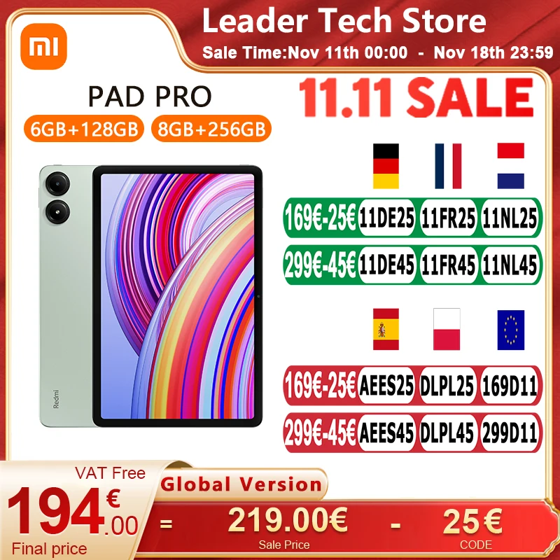 Global Version Xiaomi Redmi Pad Pro 6GB+128GB 8GB+256GB Snapdragon 7S Gen 2 12.1'' 120Hz Display 10000mAh Battery