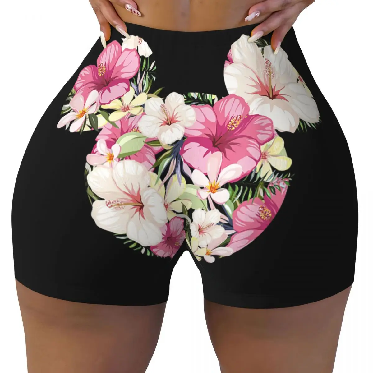 

Mickey & Friends Yoga Shorts for Women Mickey Floral Fill Athletic Fitness Workout Gym Leggings