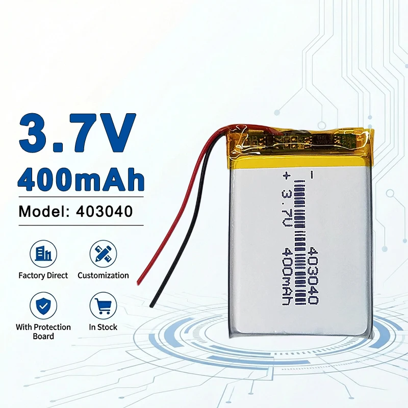 403040 3.7V 400mAh LiPo Battery Rechargeable Ultra-Light Power for Wearable Devices and Bluetooth Electronics 501025 501220