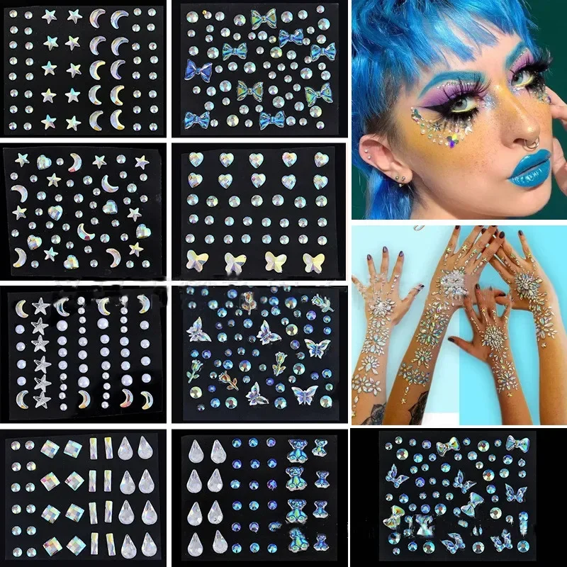1แผ่นอัญมณี3D คริสตัล Self-กาวอัญมณี Rhinestone สติ๊กเกอร์เทศกาลแฟนซีปาร์ตี้ Body Glitter Decal DIY Facial tattoo