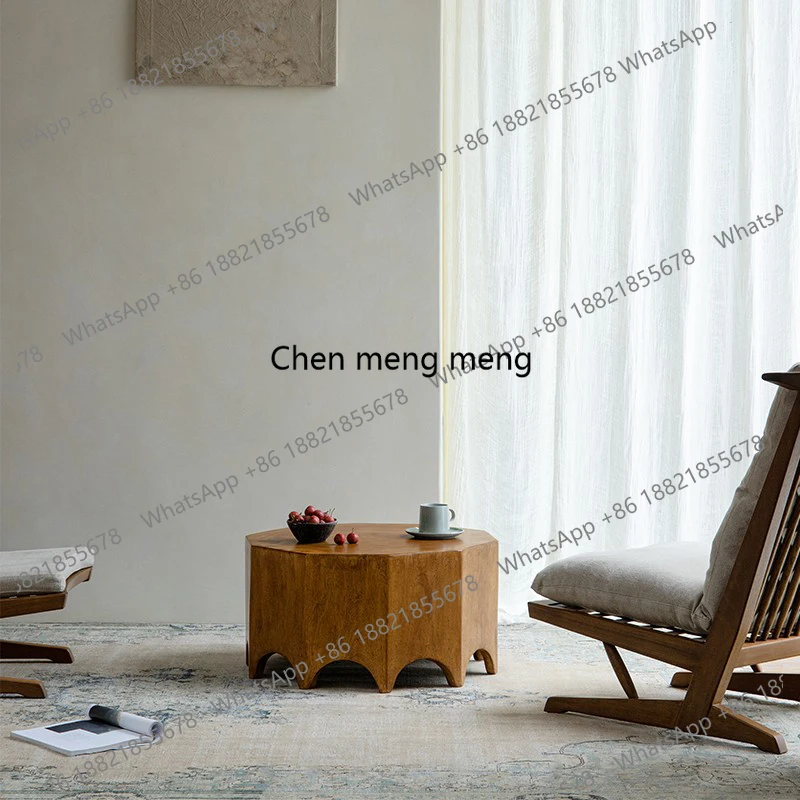 

Wabi Sand wind round table imported solid wood living room small apartment coffee table creative retro Japanese style