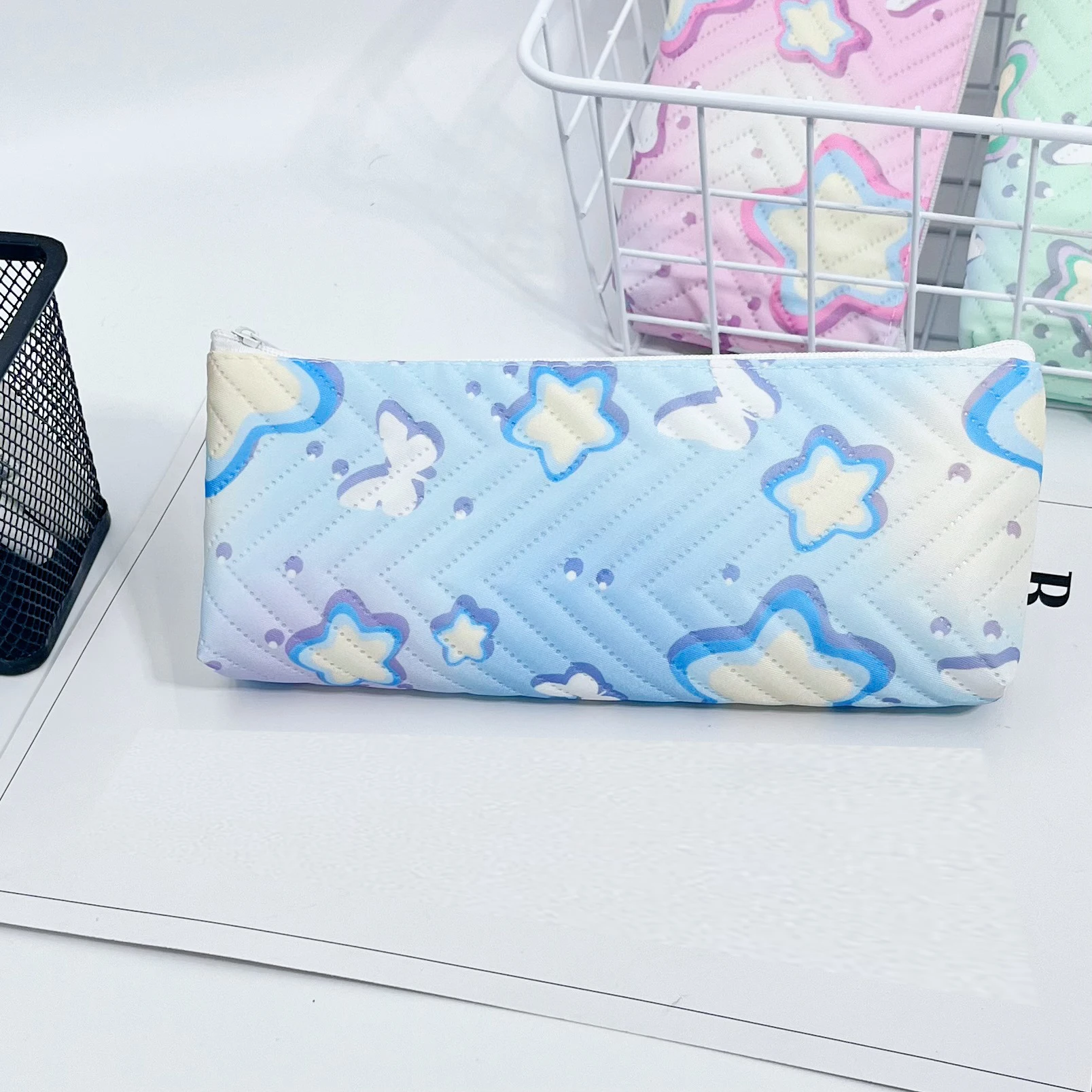 작은 스타 펜 가방 편리한 다채로운 펜 주머니 대용량 연필 케이스 학생을위한 품질 소녀 편지지 가방 매일