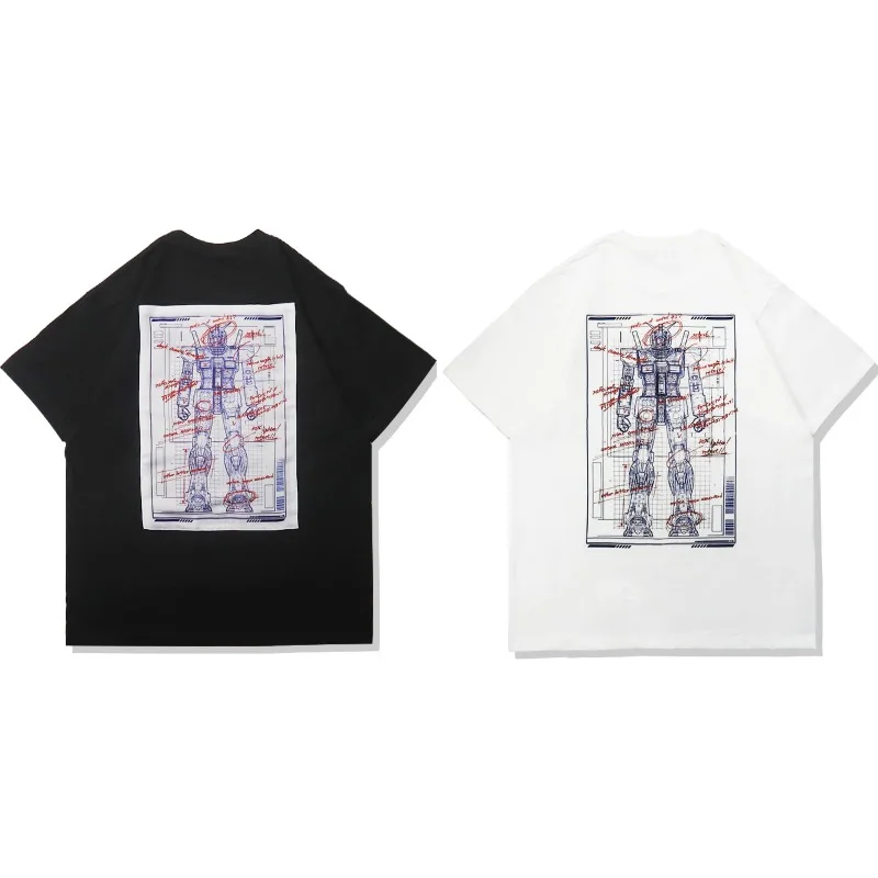 انمي ياباني جميع القطن تي شيرت البدلة المتنقلة Gundam RX78 تصميم صورة قصيرة الأكمام الساخن بيع فضفاض عارضة زوجين أعلى #3