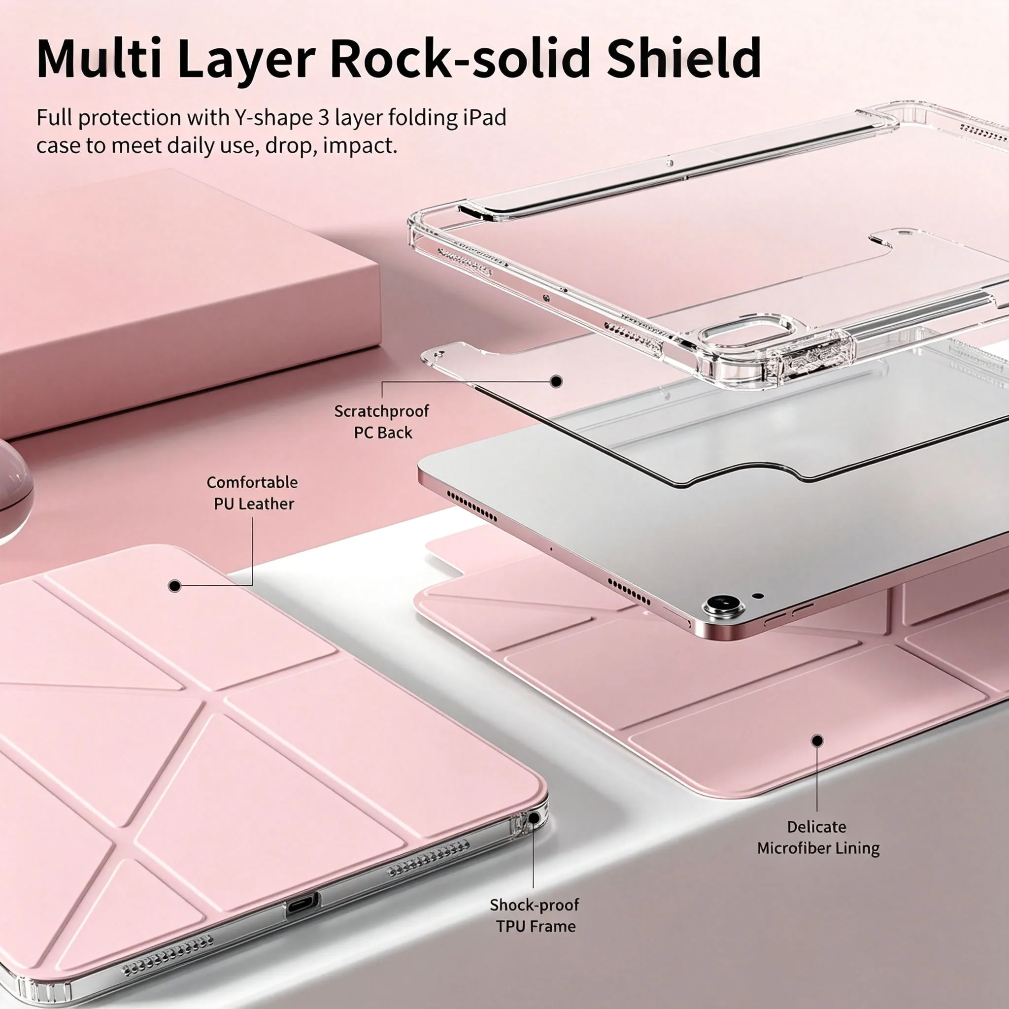 3+Y Fold iPad Flip Case, Compatible with iPad 10th/11th Gen 2025, iPad 7/8/9 Gen 10.2 Inch, iPad Air 4/5/6/7 11 Inch, iPad Air 2