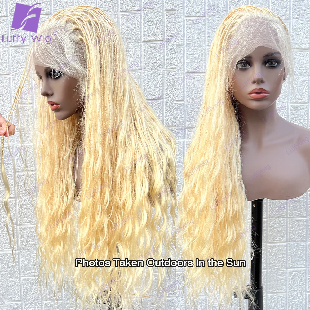 Capelli umani 613 parrucche intrecciate scatola senza nodi treccia parrucca piena del merletto Pre pizzicati capelli del bambino Boho parrucca intrecciata estremità ricci bionde per le donne