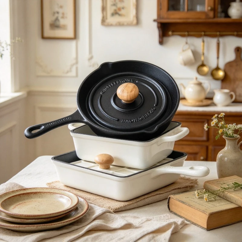 Steak Skillet Cast Iron Grill Pan Panini Press Sandwich Maker Induction Stove Enameled Kitchen Cooking Home Decor Gift Sets Plus