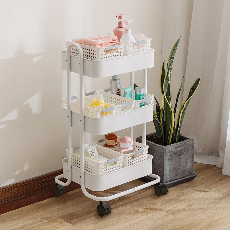 Trolley shelves, baby storage, floor-to-ceiling, mobile storage carts, kitchens, living rooms, bathrooms, bookshelves