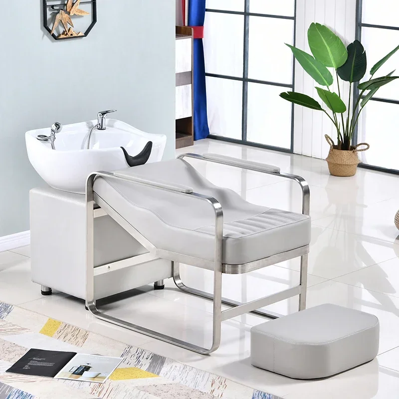 Barber Shop Lying Half High-End Shampoo Chair Hair Salon for Hair Salon Ceramic Flushing Bed